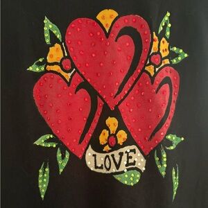 Ed Hardy Bling Black Tee Shirt w/ Red Hearts